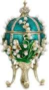 Hand Painted Enamel Pearl Flower Fabergé Egg Trinket Box – Unique Hinged Green Jewelry Organizer
