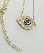 925 Sterling Silver Gold Tone Eye Shaped Evil Eye Necklace