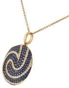 1.25ctw Pave Sapphire and 0.75ctw Diamond Swirl Circle Pendant Necklace in 18K