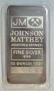 State-of-the Art Johnson Matthey 10 Troy Oz pure .999 Silver Bar. Unique Serial Number