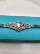Art Deco Opal and Emerald Silver Bracelet with Diamond Accents