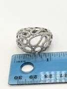 925 Sterling Silver Open Work Crystal pave Wave Scroll Motifs Ring