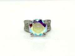 Stunning 14 kt. White Gold Plate 5 Ct Rose Cut Azotic Topaz Ring
