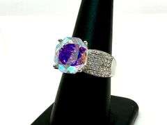 Dazzling 14 kt White Gold Plate 5 Ct Rose Cut Mystic Topaz Ring