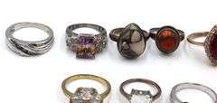 Group lot of 15 vintage 925 sterling silver gemstone rings