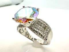Stunning 14 kt. White Gold Plate 5 Ct Rose Cut Azotic Topaz Ring