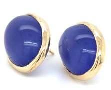 14kt Yellow gold bezel set oval cab Iolite stud earrings