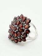 925 Sterling Silver Floral Spray Design Cluster Garnet Ring
