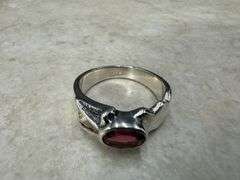 Sterling Silver Gemstone Natural Garnet Ring Size 10