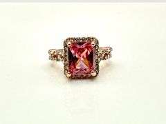 14 Kt Rose Gold Plated Radiant Cut Pink Simulated Diamond Ring