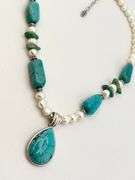 925 Sterling Silver Barse Signed Turquoise And Pearl necklace With Tear Drop Pendant