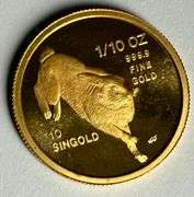 Singapore 10 Singold 1987 1/10 th T.O Gold Coin
