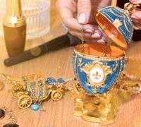 Royal Imperial Aqua Russian Fabergé Egg Replica with Aqua Carriage