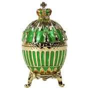 3.5" Crowned Fabergé Egg Replica Jewelry Box – Green Enamel & Crystal