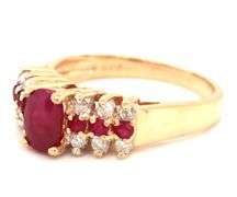 14kt Yellow gold round and oval ruby and diamond dome ring