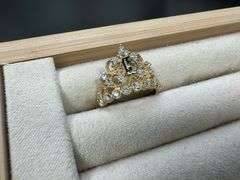 10k Yellow Gold White CZ Tiara Princess Crown Quinceanera 15 Anos Ring Size 7