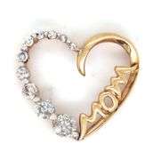 10kt Yellow gold MOM diamond heart shaped pendant