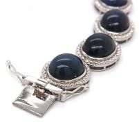 Enamoring 66.06 Oscar Friedman Oval Cabochon-Cut Star Blue Sapphire & Diamond Bracelet in 14K White 