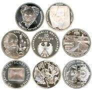 8 Diff. Gem PL BU German SILVER coins: 4 10 Marks SILVER & 4 Diff German 10 Euros