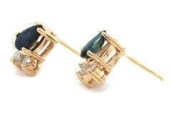 14kt Yellow gold pear shaped sapphire and diamond stud earrings