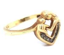 Set of 10kt Yellow gold mother and child diamond ring and pendant