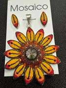 Original Handmade Mosaico Sunflower Earrings & Pendant 925 Sterling Silver Mexico Artistic Jewelry