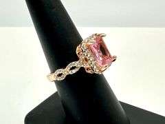 14 Kt Rose Gold Plated Radiant Cut Pink Simulated Diamond Ring