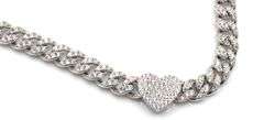 925 Sterling silver Cuban chain cubic zirconia necklace with heart shaped pendant