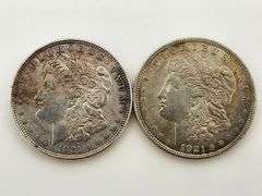 (2) 1921 Morgan Silver Dollars, Light Toning