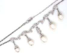 Vintage style pearl drop and diamond accent necklace