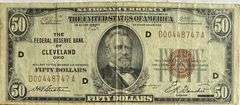 $50 Cleveland National Currency 1929 Brown Seal Note.
