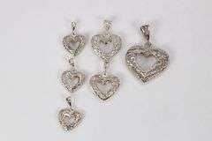 Sterling Silver Vintage Heart Pendant Assortment Various Sizes & Styles (6 Pendant Lot)