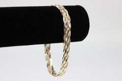 Sterling Silver Tri Colored Braided Herringbone Bracelet 10mm 925 Italy Chain 7"