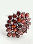 925 Sterling Silver Floral Spray Design Cluster Garnet Ring