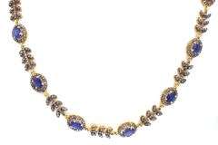 Fabulous 8.00CTW Oval Faceted Kyanite & 3.50CTW Diamond Necklace in14K Yellow Gold Over Sterling Sil
