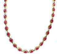 Gorgeous 17.50CTW Oval Faceted Rubies, 5.00CTW Diamonds & Emerald Necklace in14K Yellow Gold Over St