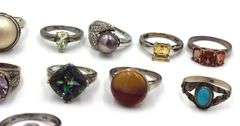 Group lot of 15 vintage 925 sterling silver gemstone rings