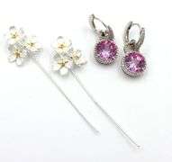 925 Sterling silver cubic zirconia dangle earrings and 2 pins
