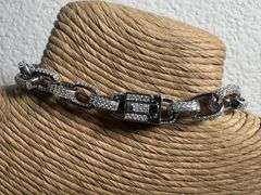 Rhodium Plated 925 Sterling Silver CZ Encrusted Micro Pave Link Chain 8.9mm New 9"