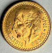 Mexico 1945 BU 2 1/2 Pesos Gold.