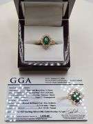 Very fine one Emerald ring in silver 14k gold plated with diamond accent