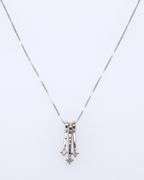 10kt White Gold 3 Bar Drop Diamond Dangle Pendant on Chain