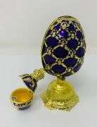 4.5” Purple Fabergé-Style Egg Replica Trinket Box with Nested Crown | Handmade Enamel & Crystal Coll