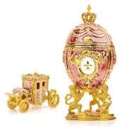 Royal Imperial Pink Russian Fabergé Egg Replica with Pink Carriage