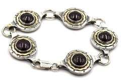 925 Sterling silver Garnet Cab 2 tone bracelet