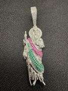 Rhodium Plated 925 Sterling Silver Multi Color CZ St Jude Hip Hop Pendant