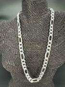 Men's 11.2mm .925 Sterling Silver Heavy Pave Figaro Chain Cuban Link Italy Necklace 24"