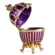 3.5" Crowned Fabergé Egg Replica Jewelry Box – Purple Enamel & Crystal