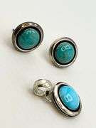 925 Sterling Silver Signed Artie Yellowhorse Turquoise Set Of Earrings And Pendant