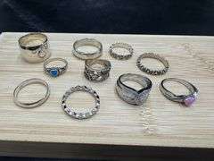 .925 Sterling Silver Curated Ring Lot of 10 Rings Various Sizes & Styles